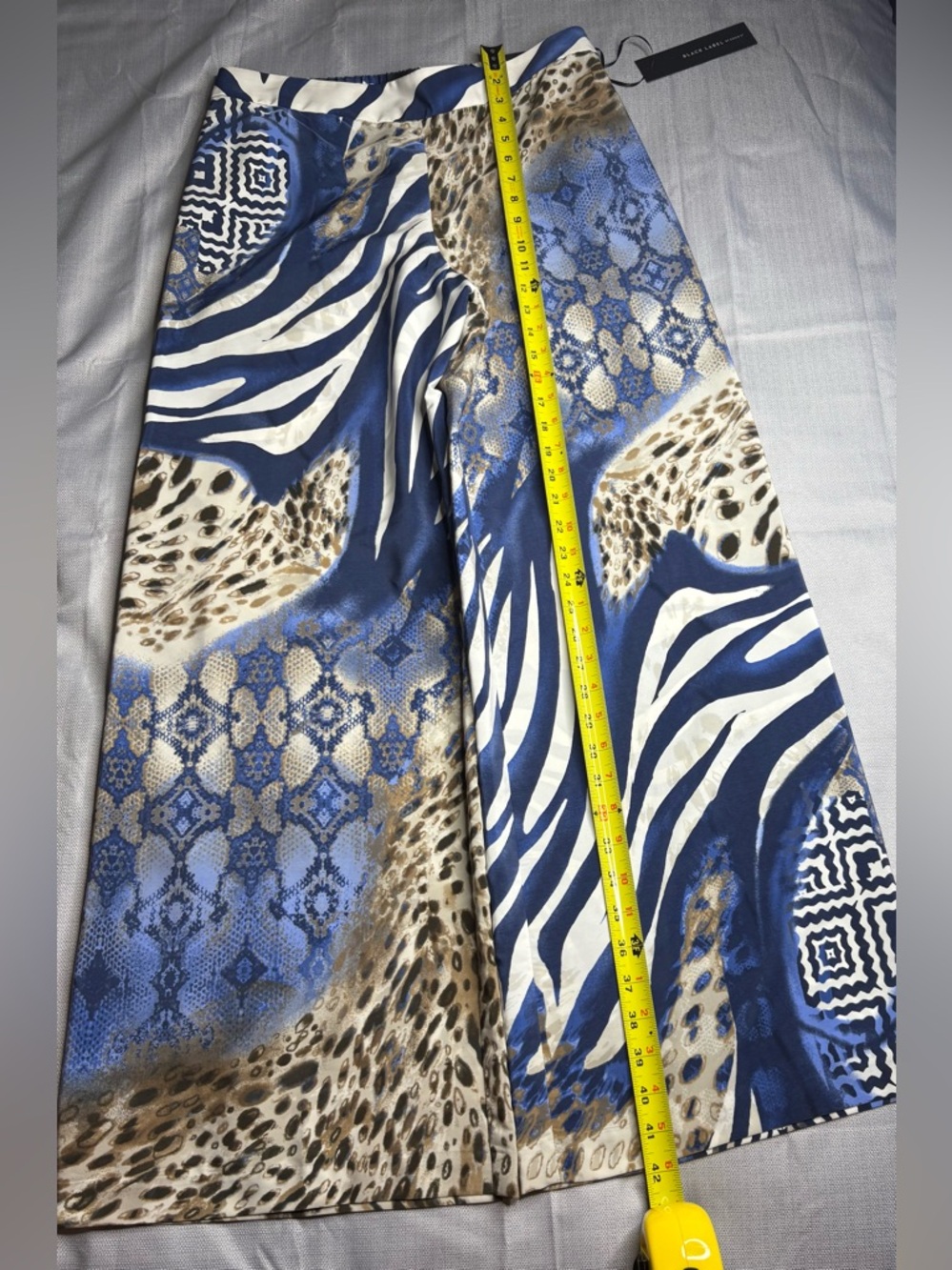 Chico's Blue White and Tan Animal & Geometric Print Boot-Cut Pants